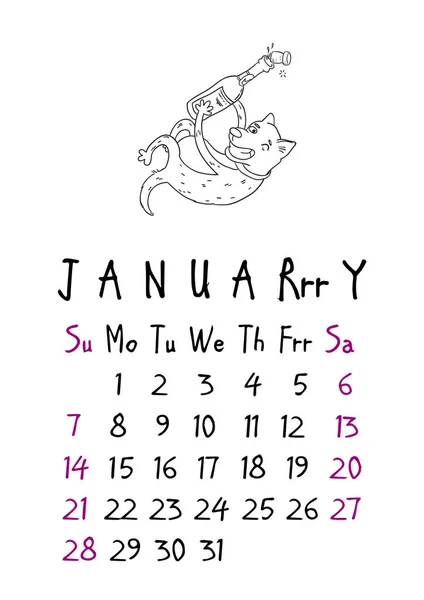 Januari pagina. Kalender 2018. Alleen honden — Stockvector