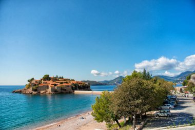 Sveti Stefan ada harika bir manzara. Budva, Karadağ