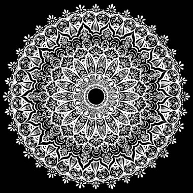 Oryantal mandala dantel. Beyaz vektör Arapça desen siyah arka