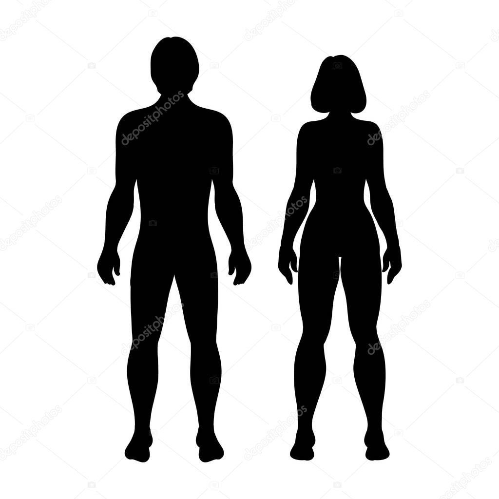 Silhouettes women and men on white background