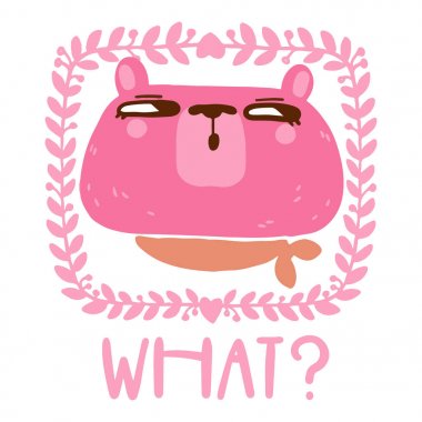 Çerçeve ve el yazısı ile ifade ile İskandinav tarzı pembe bir ayı. Vektör çizim