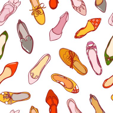 Dikişsiz desen kadın ayakkabı. Vektör renkli arka plan ayakkabı koleksiyonu