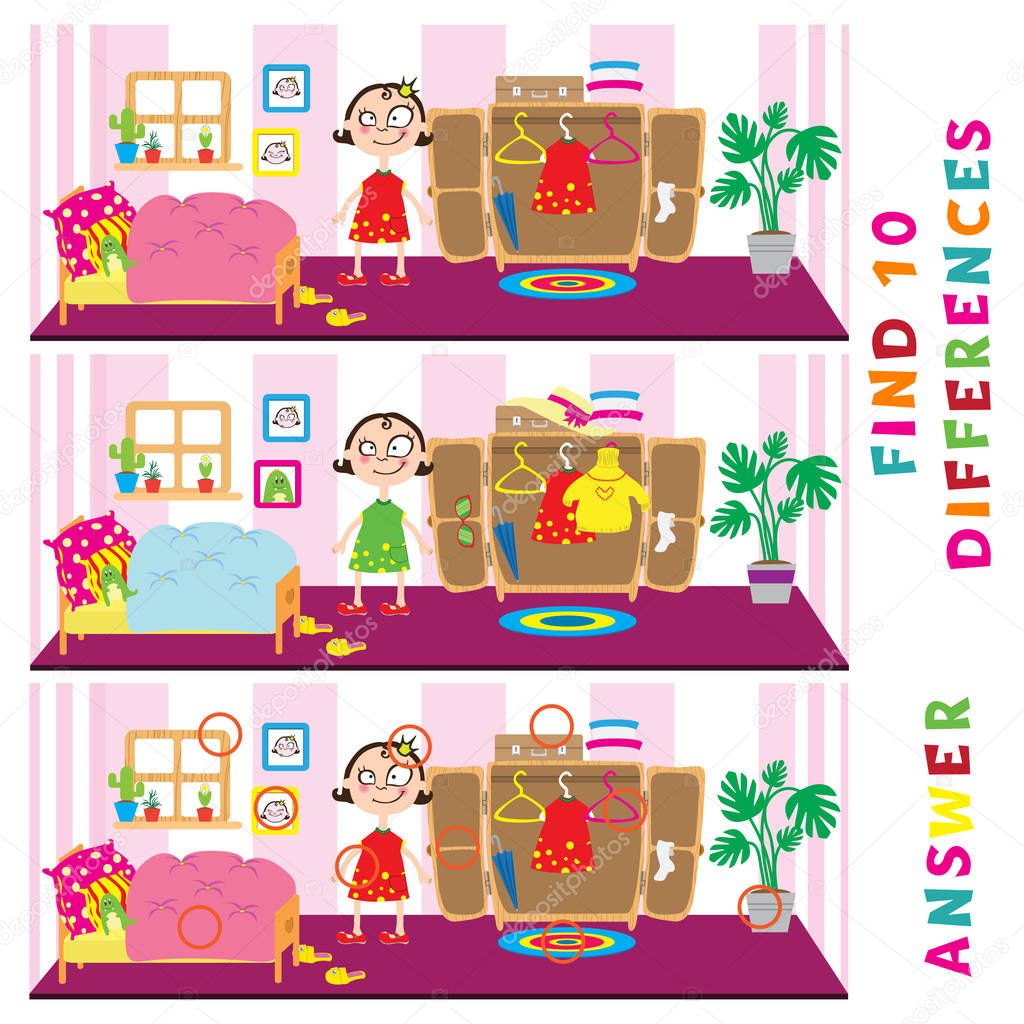 Children educational game of find ten differences. Vector funny activity