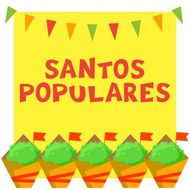 Santos Populares Portekizce festival kartı manjerico bitkiler ve kiraz kuşu garland ile