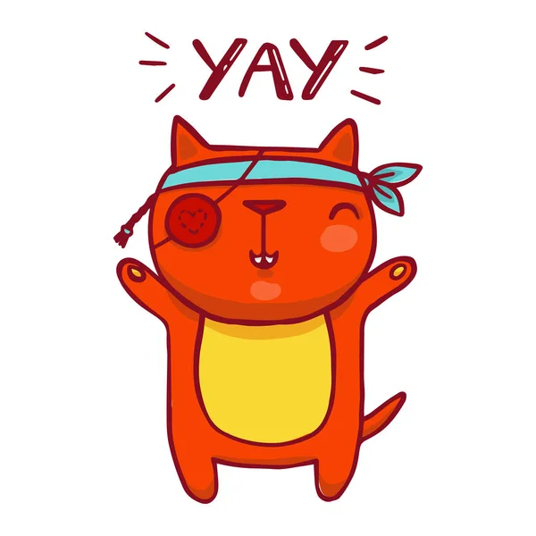 Vicces rajzfilm kalóz macska. Kézzel írt felirat elszigetelt vektoros illusztráció — Stock Vector