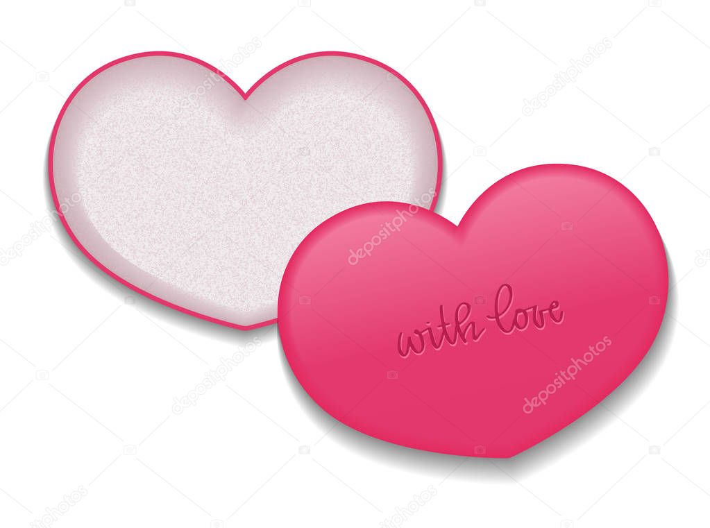 Heart shaped packaging for cosmetic products. Vector isolated template with inscription