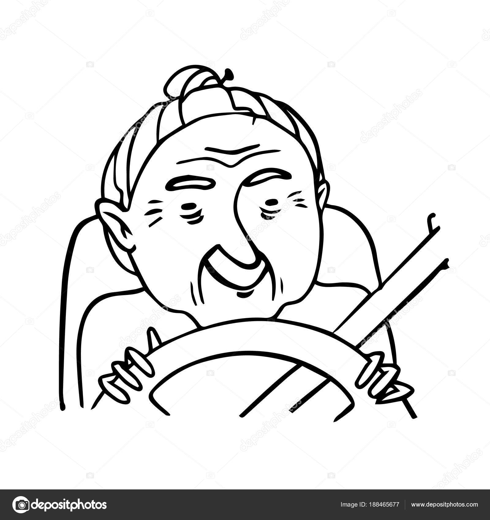 Download Hand drawn outline old lady driving a car. Vector isolated ...
