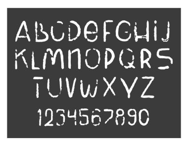 Elle çizilmiş grunge tarzı alfabe. Vektör tebeşir yazı tipi. Harf ve sayı el yazısı topluluğu