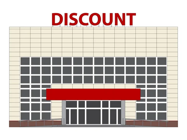 Discount center flat design illustration. Vector isolated shopping mall building — Stock Vector