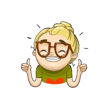 Mutlu gülümseyen çizgi film kız yaşasın. Bir karakter izole vektör çizim