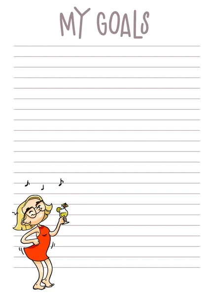 My goals daily, weekly, monthly planner. Vector printable organizer page with cute cartoon character — Stock Vector