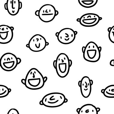 Gülümseyen insanların kafalarının olduğu bir model. Gülen kafalar, kusursuz desenler.