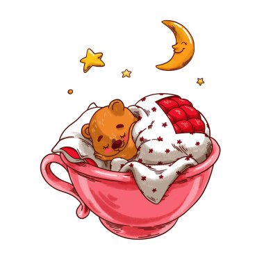 Şirin ayı yavrusu battaniyenin altında uyuyor.