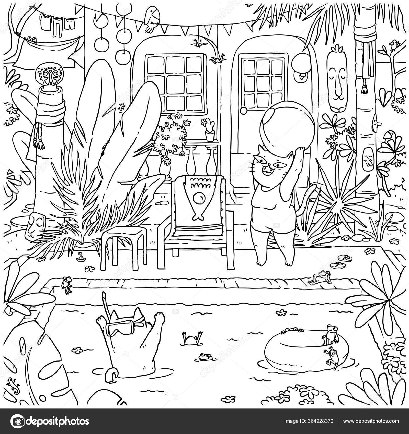 Desenho de casa para gatos para colorir