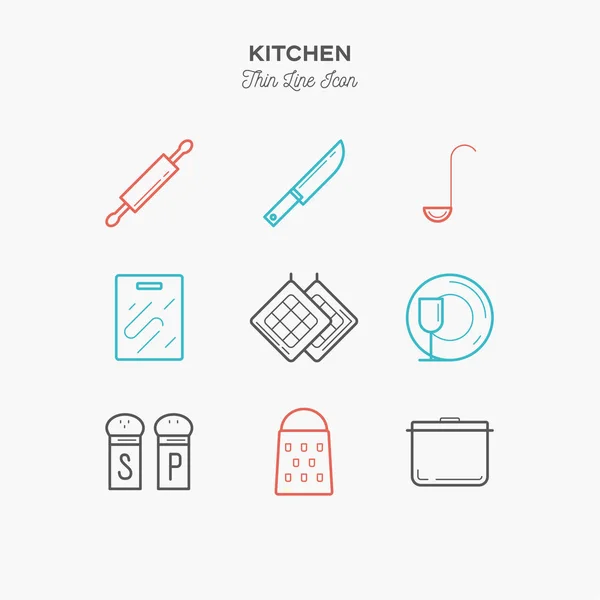 Набір піктограм кольору тонкої лінії кухні — стоковий вектор