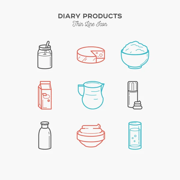 Süt çiftlik taze gıda simgeler. İnce çizgi sanat simgeler.