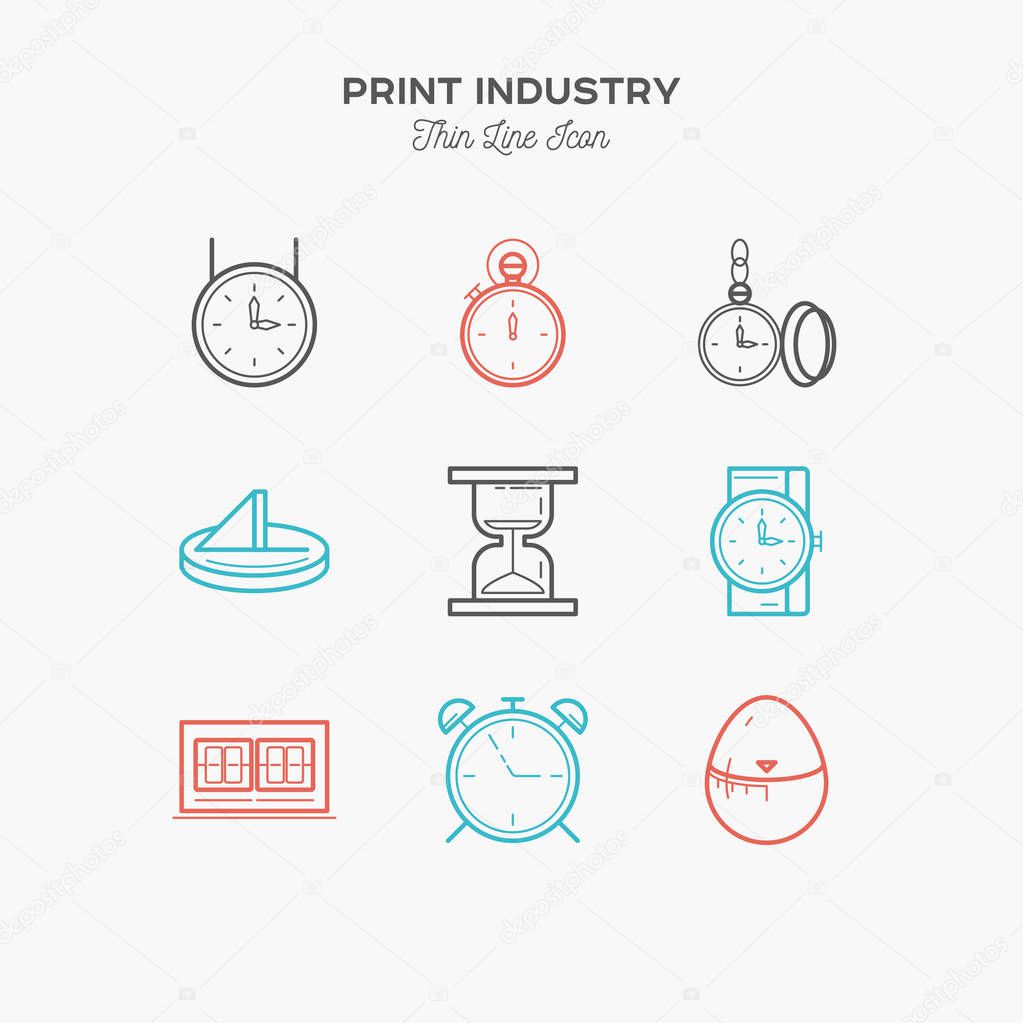 Time thin line color icons set