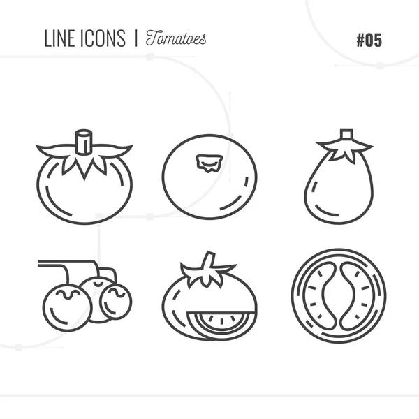 Vektor-Icon-Stil Illustration von Tomaten. Zeilensymbole gesetzt. — Stockvektor