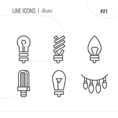 Vektör simge stil tasarlamak buld, aydınlatma. Satır Icons set