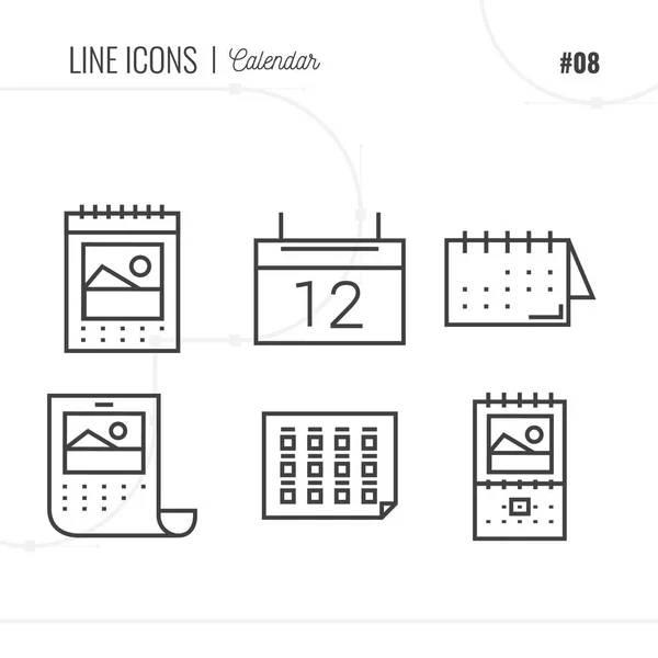Icono Vector Estilo Ilustración del calendario. Juego de iconos de línea . — Vector de stock