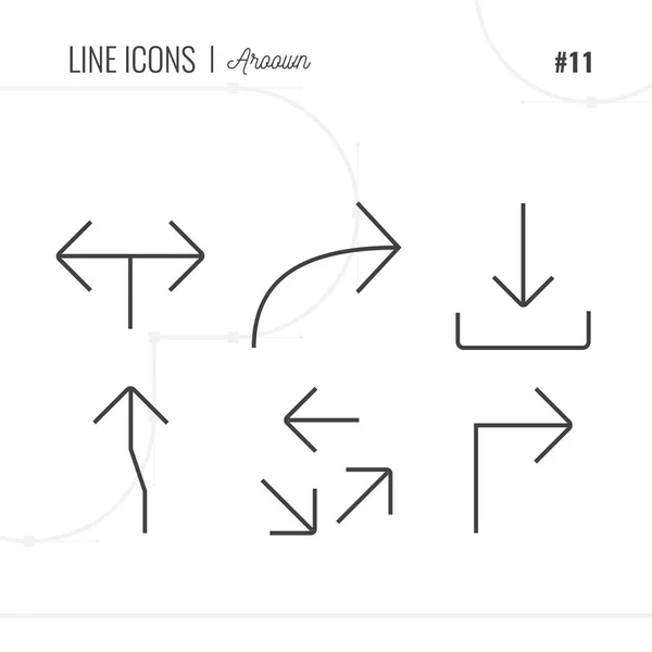 Darstellung von Pfeilen, Navigation und Transport im Vektorsymbol-Stil. Zeilensymbole gesetzt. — Stockvektor