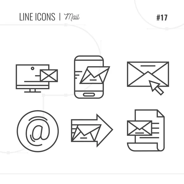Vektor-Icon-Stil Illustration von E-Mail, Nachricht. Zeilensymbole gesetzt. — Stockvektor