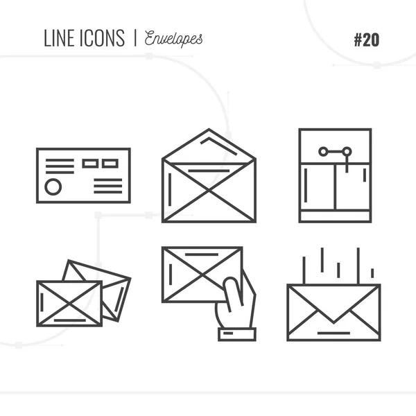 Icono Vector Estilo Ilustración de correo, sobre. Juego de iconos de línea . — Archivo Imágenes Vectoriales