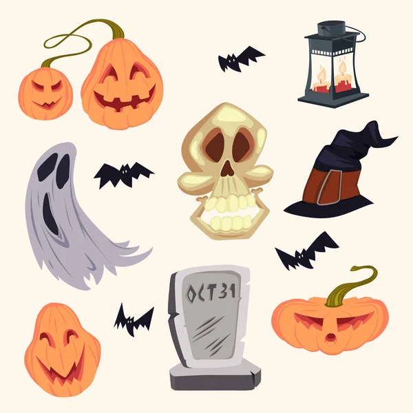 Gruselige Halloween-Objekte. Vektorillustration. — Stockvektor
