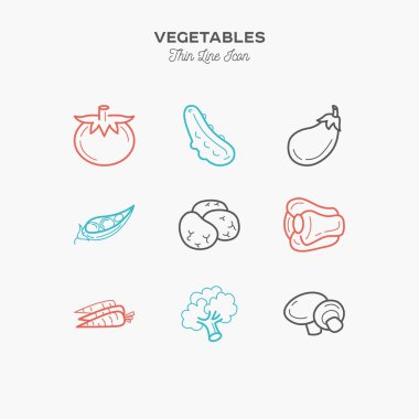 sebze, domates, salatalık, champignon ve daha fazla, ince çizgi col