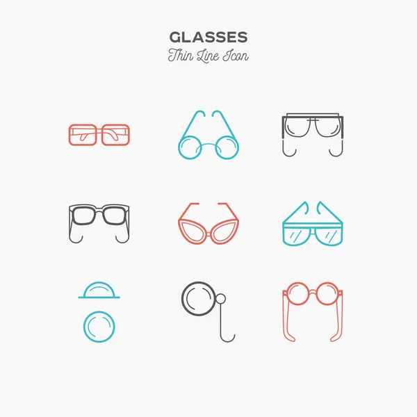 Glasses, sunglasses, lenses, monocle and more, thin line color i — Stock Vector