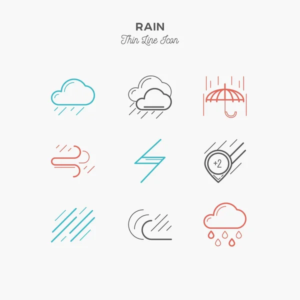 Rain, downpour and more, thin line color icons set, vector illus — Stock Vector