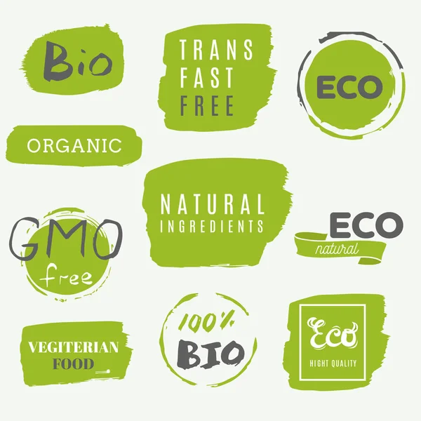 Gezonde voeding pictogrammen, labels. Biologische labels. Natuurproduct elemen — Stockvector