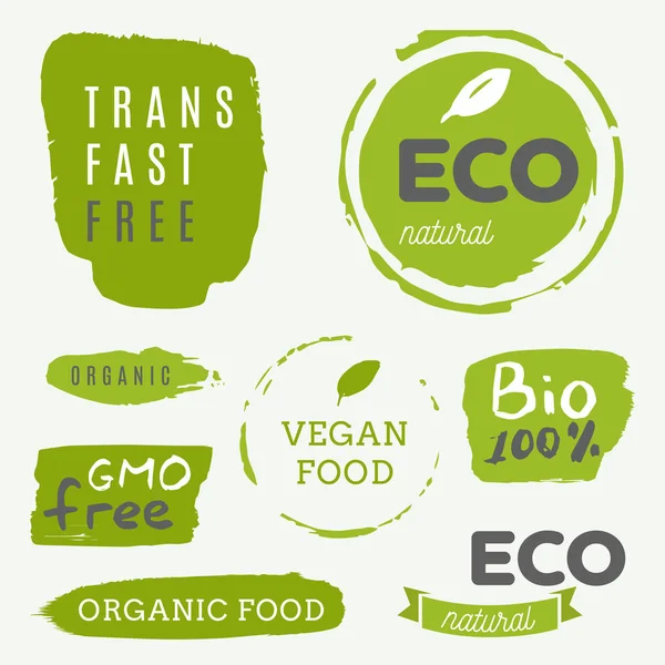 Gezonde voeding pictogrammen, labels. Biologische labels. Natuurproduct elemen — Stockvector