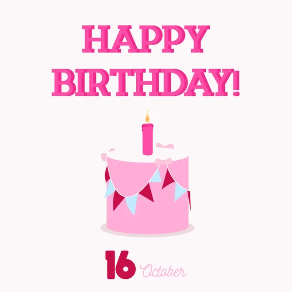 Tipografia de aniversário feliz com um bolo de aniversário plano — Vetor de Stock