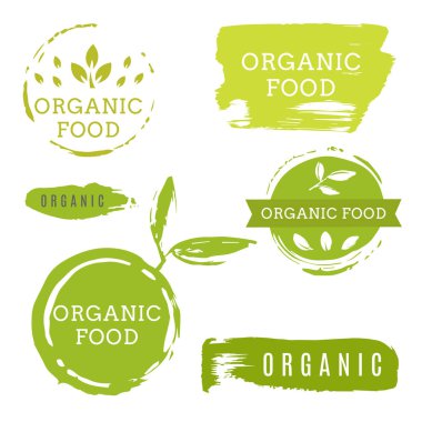 Sağlıklı gıda simgeler, etiketleri. Organik Etiketler. Doğal ürün elemen
