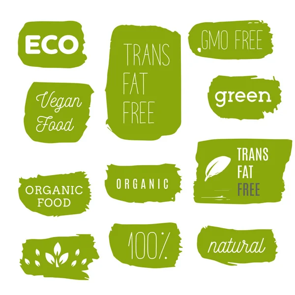 Healthy food icons, labels. Organic tags. Natural product elemen — Stock Vector