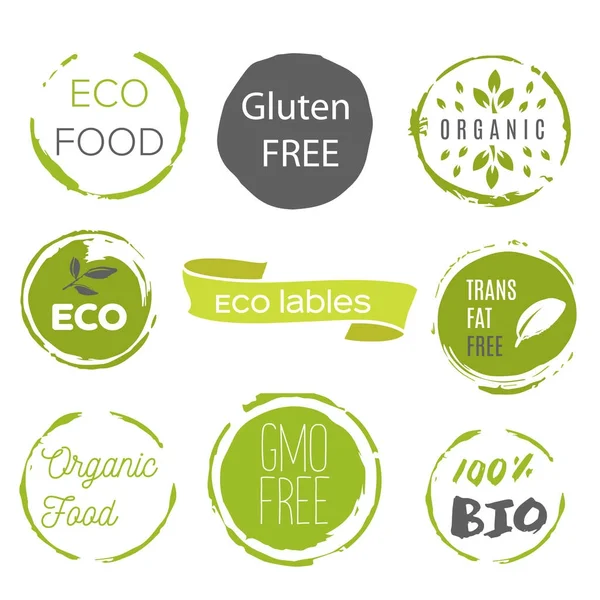Icone di cibo sano, etichette. Tag biologici. Prodotto naturale elemen — Vettoriale Stock