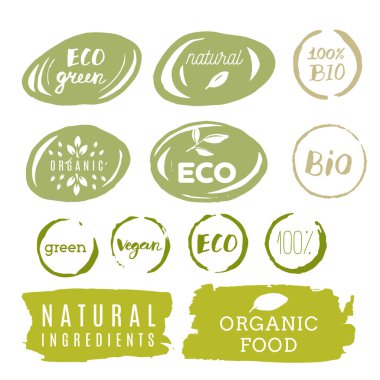 Healthy food icons, labels. Organic tags. Natural product elemen clipart