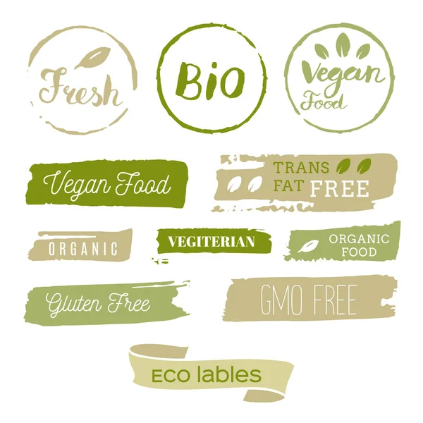 Healthy food icons, labels. Organic tags. Natural product elemen — Stock Vector