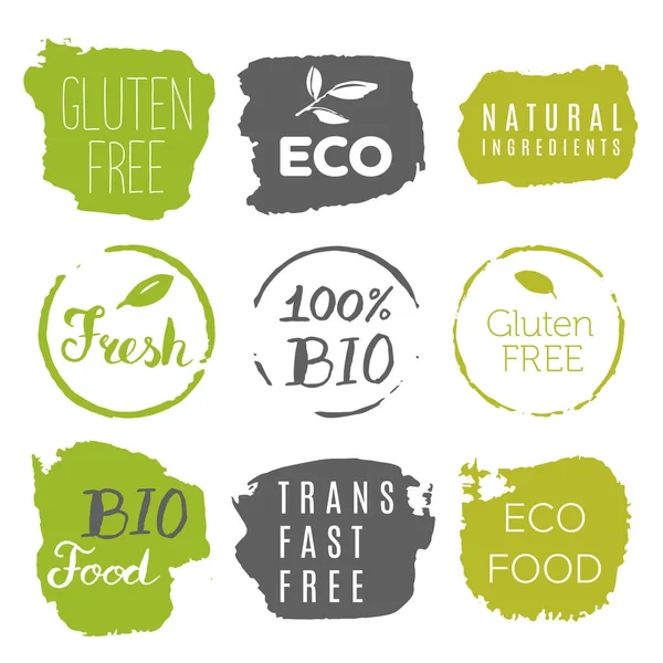 Iconos de comida saludable, etiquetas. Etiquetas orgánicas. Elementos naturales del producto — Vector de stock