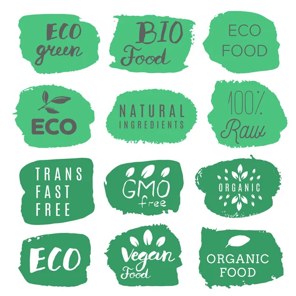 Gezonde voeding pictogrammen, labels. Biologische labels. Natuurproduct elemen — Stockvector