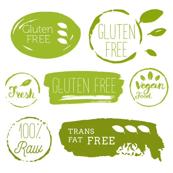 Sağlıklı gıda simgeler, etiketleri. Organik Etiketler. Doğal ürün elemen — Stok Vektör