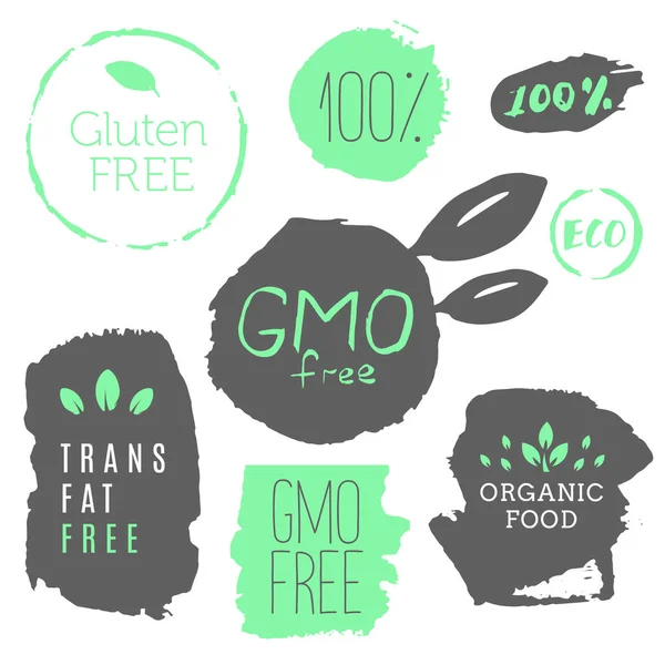 Healthy food icons, labels. Organic tags. Natural product elemen — Stock Vector