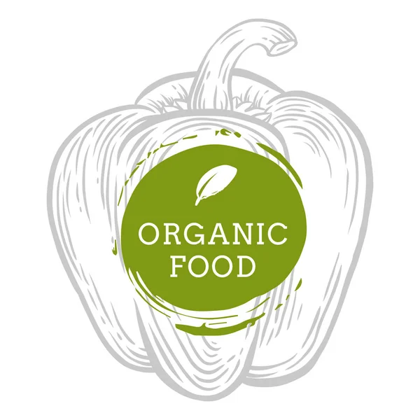 Étiquette paprika poivre frais naturel eco food vecteur dessiné à la main il — Image vectorielle