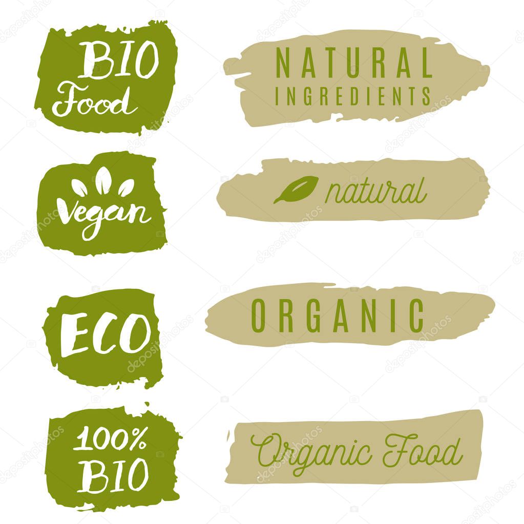 Healthy food icons, labels. Organic tags. Natural product elemen