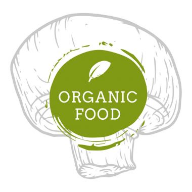 Etiket champignon mantar taze doğal çevre gıda vektör el dra