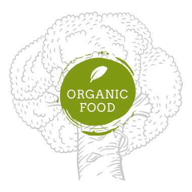 Etiket brokoli taze doğal çevre gıda vektör elle çizilmiş illustra