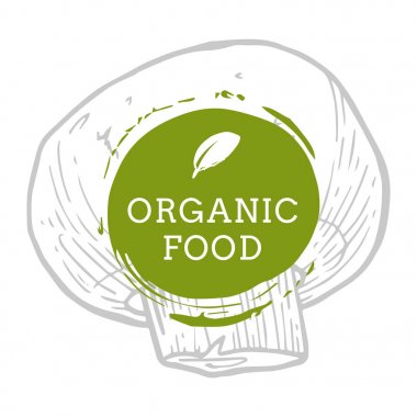 Etiket champignon mantar taze doğal çevre gıda vektör el dra