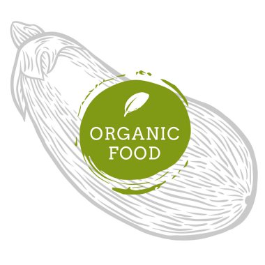 Etiket patlıcan taze doğal çevre gıda vektör elle çizilmiş illustra