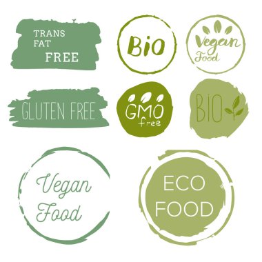 Healthy food icons, labels. Organic tags. Natural product elemen clipart